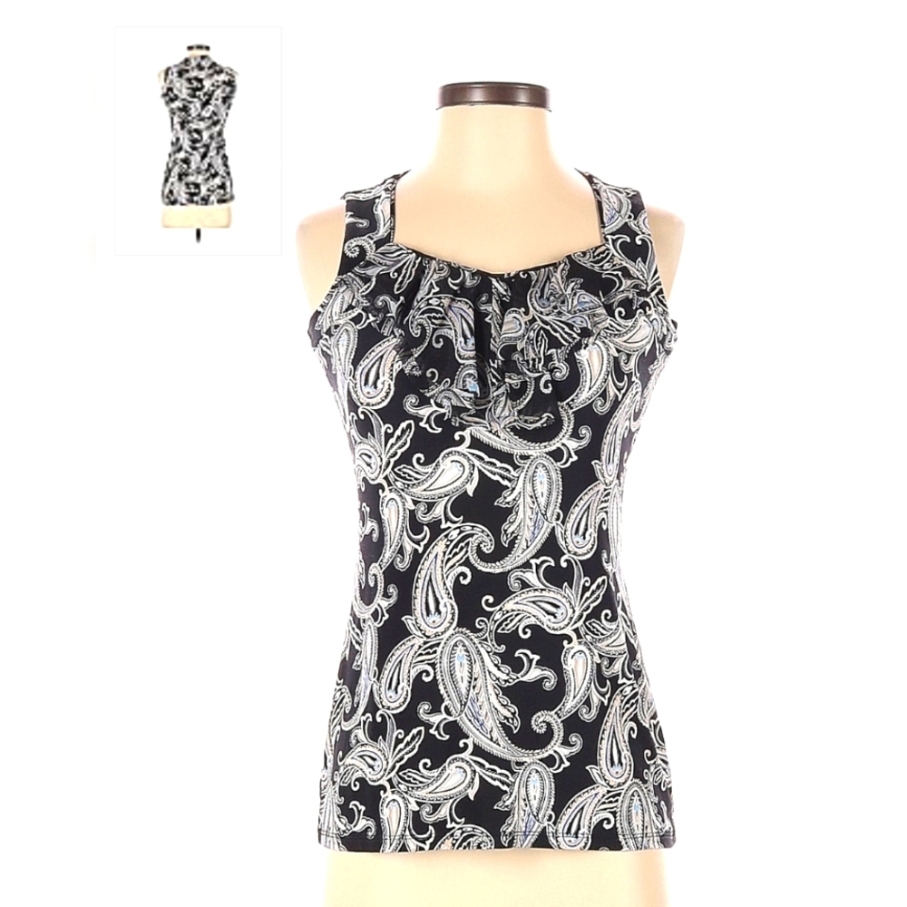 White House Black Market Black & White Paisley Top.